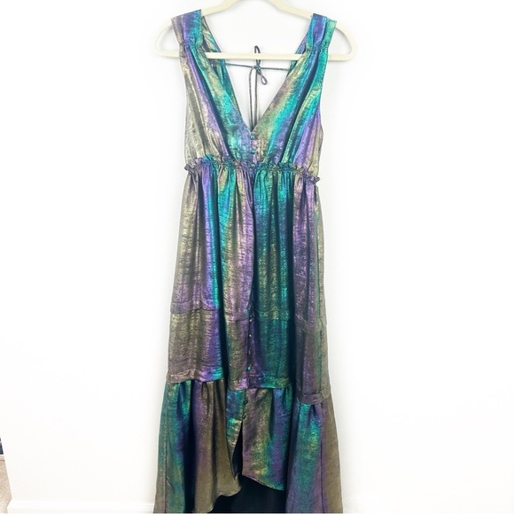 Betsey Johnson Liquid Rainbow Metallic Tiered High Low formal dress size: S - Picture 3 of 16